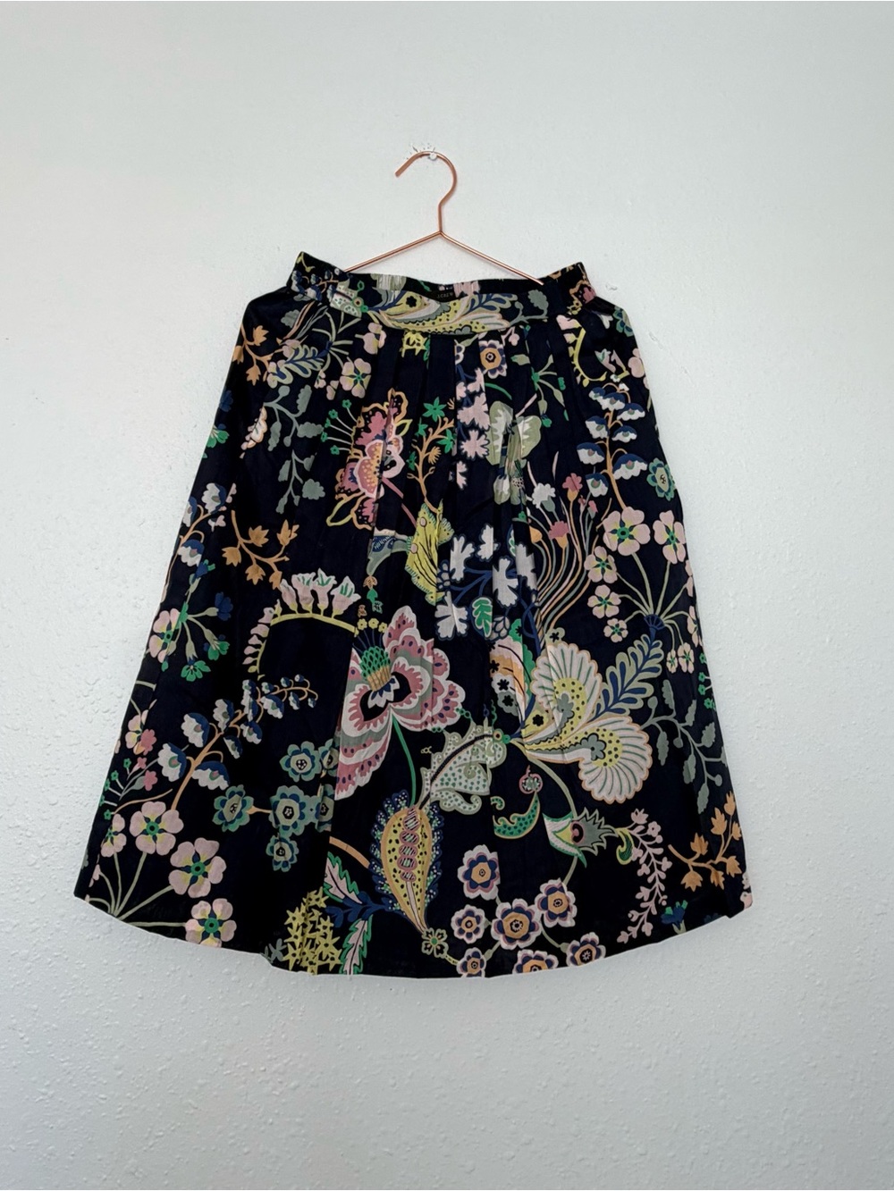 J. Crew Black A-Line Skirt with Multicolor Floral Print